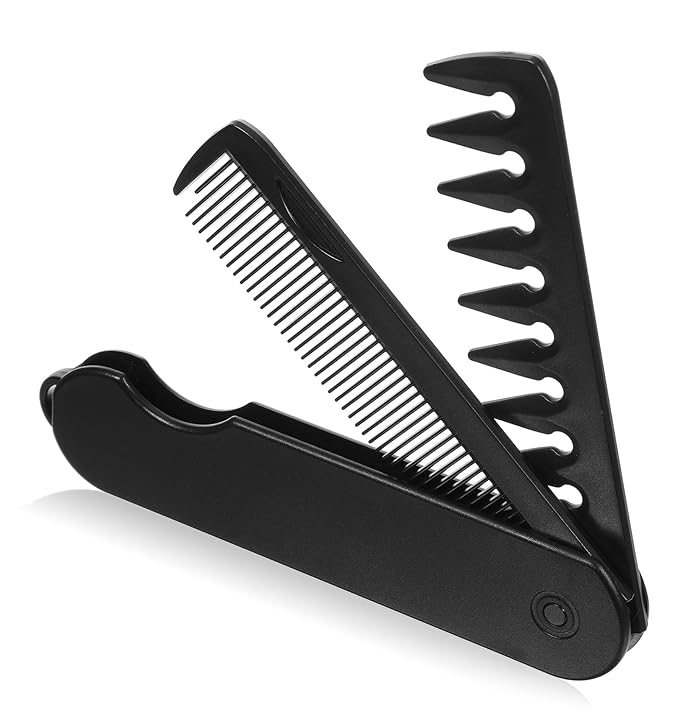 Folding Texture Comb, 2 in 1 Folding Comb Mens Texture Styling Foldable Travel Pocket Combs Fine & Wide Tooth for Hair Moustache Beard, Foldable Pocket Combs for Men Everyday Grooming, Travel Size