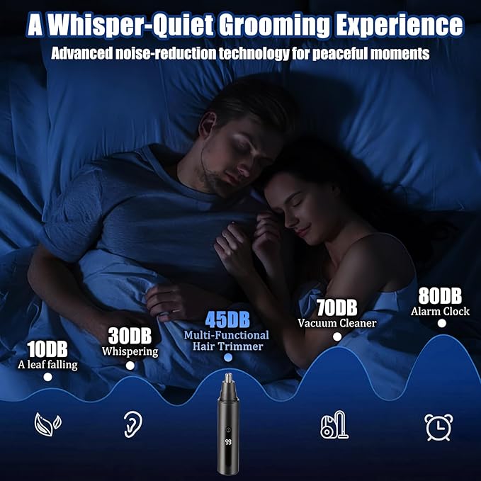 SYAWS Nose Hair Trimmer for Men and Women,USB Rechargeable Eyebrow & Facial Hair Remover with LED Display,Aluminum Alloy Shell with IPX7 Waterproof,Dual Edge Blades for Easy Cleaning (Black)