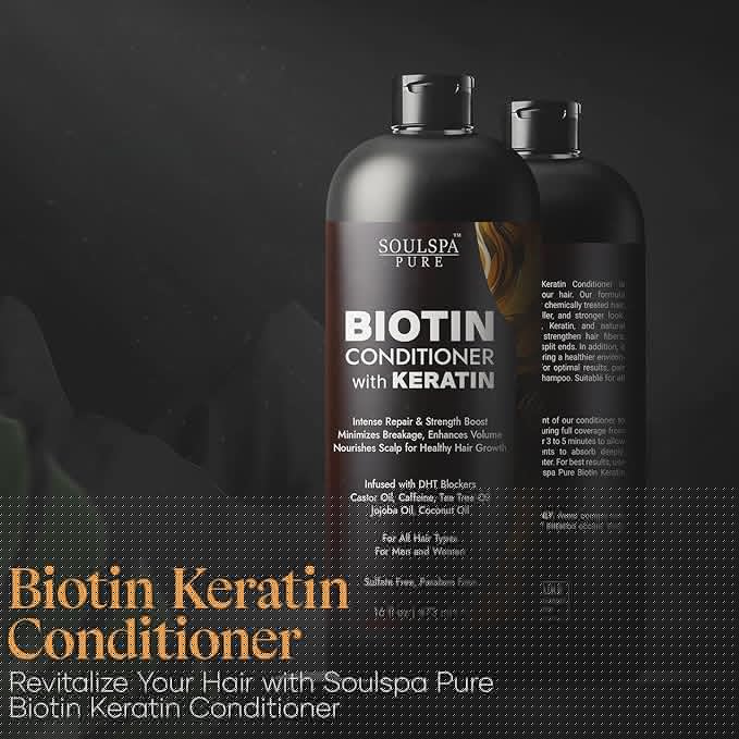Biotin Conditioner with Keratin - Intense Repair & Strength Boost Formula - Nourishes Scalp for Healthy Hair Growth, with Tea Tree Oil & DHT Blockers, for Men & Women, 16 fl oz - SOULSPA PURE