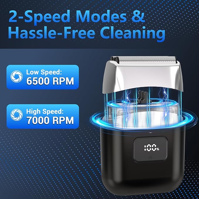 Electric Foil Shavers for Men: Mini Electric Razor with 3 Floating Blades, LED Display, Dual Speed - IPX7 Waterproof Wet/Dry Cordless Razor, USB Fast Charging, Travel Lock