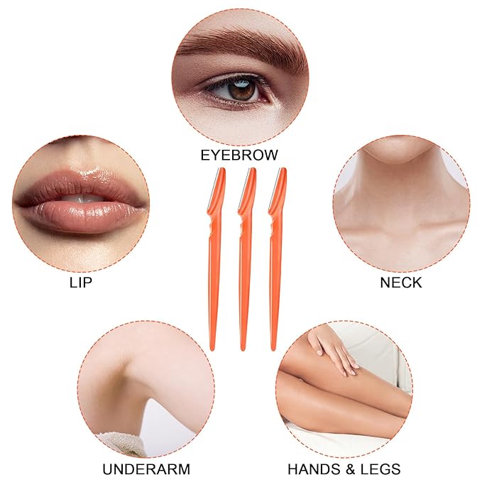 12 Pcs Orange-red Eyebrow Razors, Face Razors Multipurpose, Exfoliating Dermaplaning Tools, Eyebrow Trimmers Shaver with Protective Cover, Facial Hair Removal for Women Men Body Use