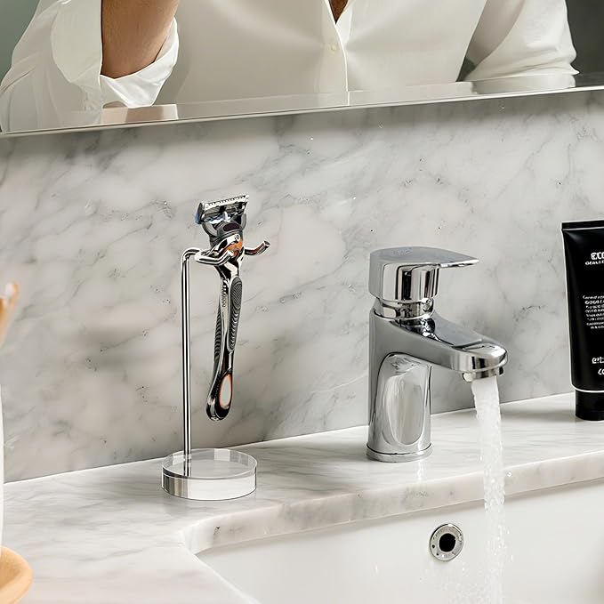 Linkidea Stainless Steel Razor Stand, Shaving Holder Weighted Acrylic Base, Compatible with Gillette ProGlide Power, Merkur 23C, Schick Hydro Sensitive (Silver)