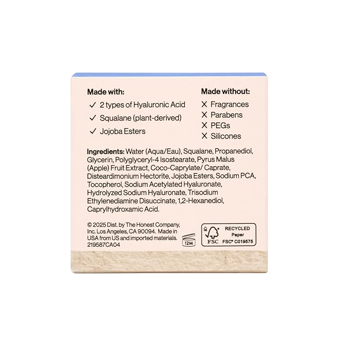 Honest Beauty Mini Hydrogel Cream with Hyaluronic Acid, Lightweight Moisturizing Water Gentle for Sensitive Skin, Fragrance-Free, Vegan, Travel Size, .57 fl oz