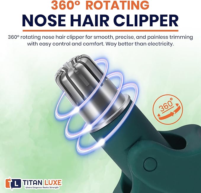 Stainless Steel Hair Trimmer for Men and Women | Manual Nose and Ear Hair Trimmer | Nose Clippers, 360° Rotating Hair Trimmers | Washable Nose Hair Remover | Green