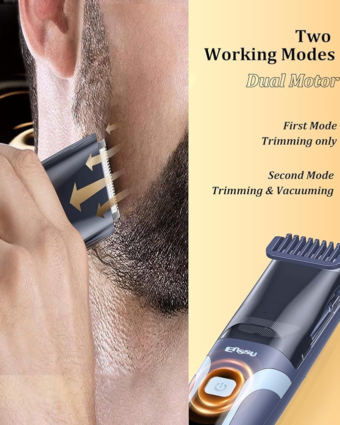 ENNSU Beard Trimmer for Men Auto-Vaccum, Rechargeable Electric Men Beard Trimmers with 2 Combs, 1-20mm Adjustable Length Dial, Waterproof Cordless Mustache Trimmer for Face, Stubble, Blue