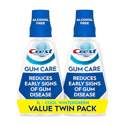 Crest Pro-Health Gum Care Mouthwash, Cool Wintergreen, CPC Antigingivitis/Antiplaque Oral Rinse 1L (33.8 fl oz), Pack of 2, Alcohol Free for Adults