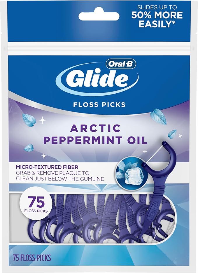 Oral-B Glide Peppermint Dental Floss Picks with Arctic Peppermint Oil Flavor, 75 Count, Pack of 3