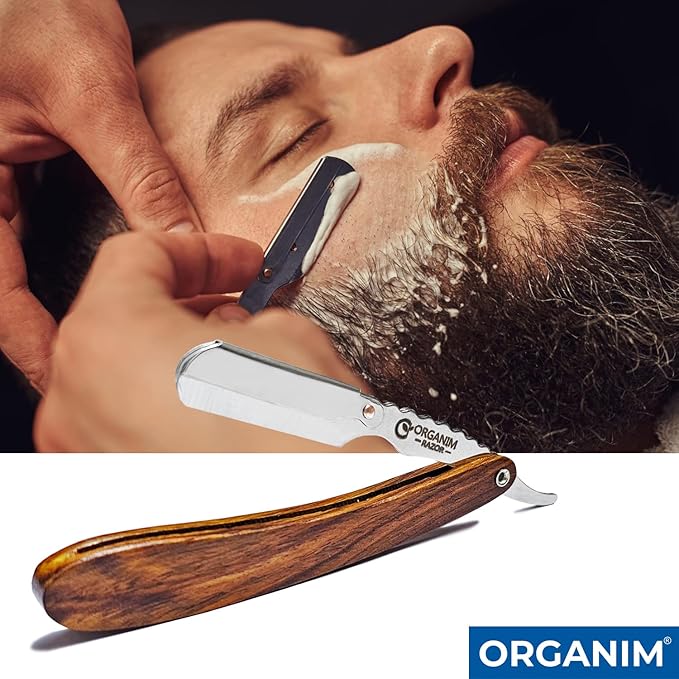 ORGANIM -Stainless Steel Barber Shavette with Handcrafted Wooden Handle - Secure Clip-Type Blade Holder for Precise Grooming Professional Straight Razor for Men(Blades Not Included)