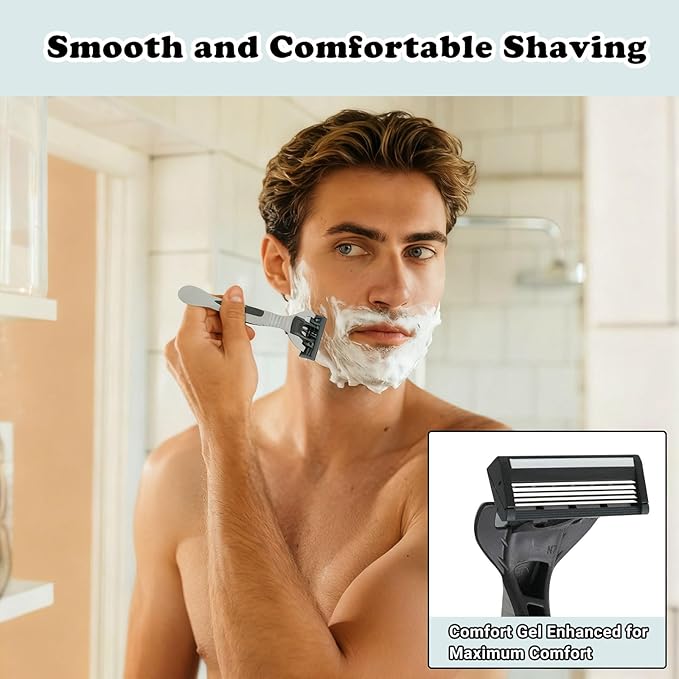 25 Pcs Men's Disposable Razors Bulk 5 Blade Sensitive Skin Comfortable Shave Set Men Smooth Razors for Head, Face