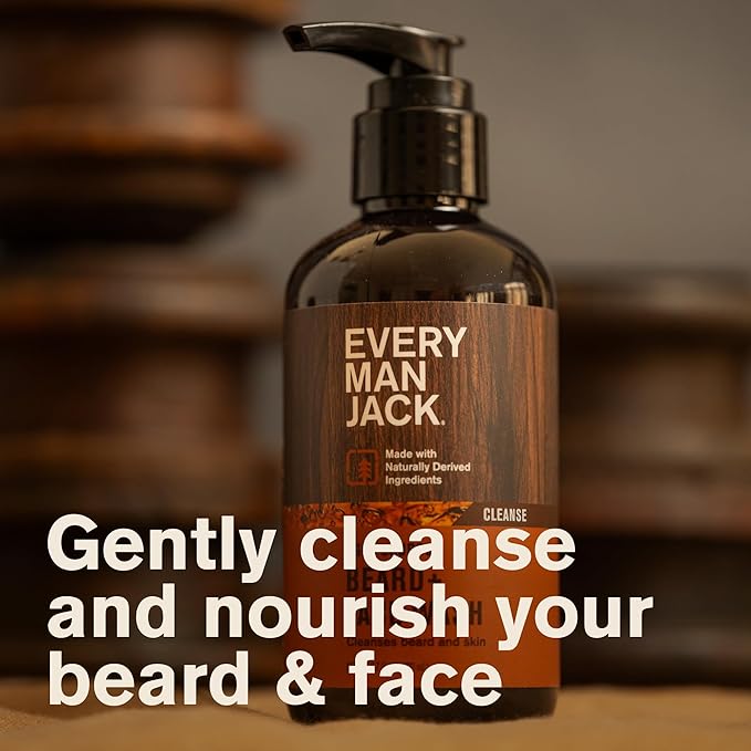 Every Man Jack Beard + Face Wash - Subtle Aged Bourbon Fragrance - Cleans and Helps Condition and Soften Your Beard and Skin Underneath - Naturally Derived with Aloe and Glycerin- 6.7 fl oz (2 Pack)
