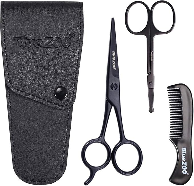 Black Head Remover Beard Mustache Scissors And Comb Set Kit For Men Care (3 Pieces Kit) Nail Cleaning Kit for Men