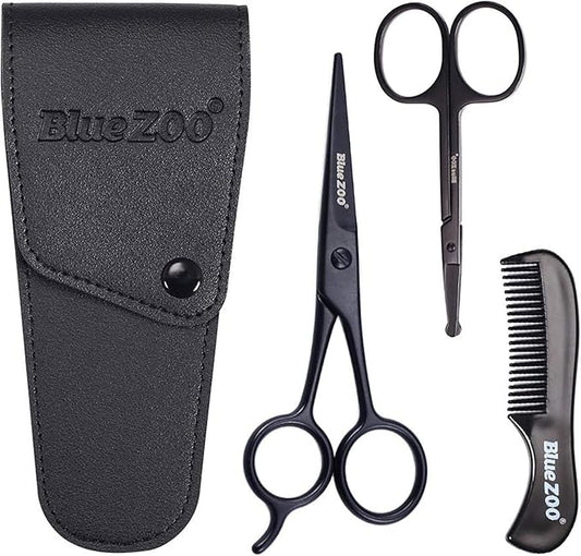 Black Head Remover Beard Mustache Scissors And Comb Set Kit For Men Care (3 Pieces Kit) Nail Cleaning Kit for Men