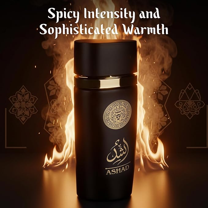 SAADAH Ashad Eau De Parfum for Men 4.0 Fl.oz, 120ml Oriental Amber Spicy Fragrance, Bold Black Pepper Tobacco Pineapple, Coffee Patchouli Vanilla Amber, Long Lasting Masculine Luxury Scent