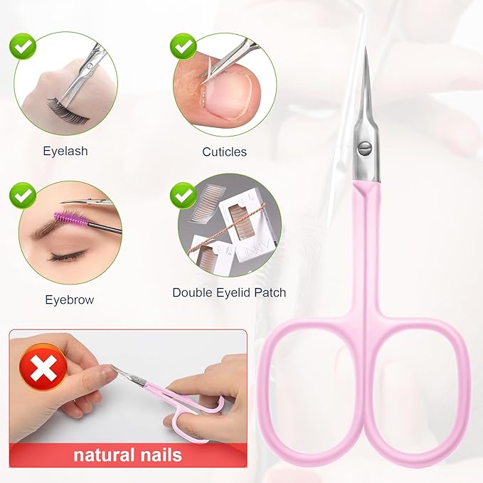 CGBE Cuticle Scissors Extra Fine Curved Blade, Super Slim Manicure Scissors for Cuticles Professional Small Scissors with Precise Pointed Tip Grooming Blades, Eyebrow, Eyelash, and Dry Skin - Pink