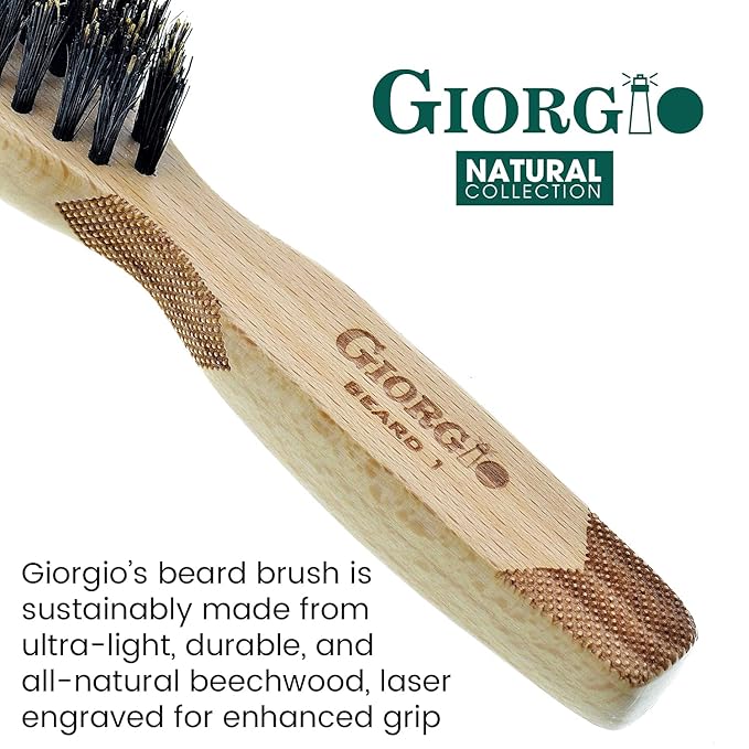 Giorgio G87IVY 2.5 Inch Men's Folding Pocket Comb Ivory - For Hair, Beard Grooming and Styling - Flexible Cellulose, Saw-cut & Hand Polished + 6 Inch Beard Brush