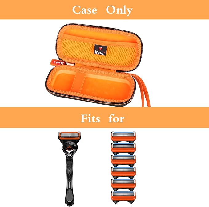 Mchoi Hard Carrying Case Fits for Gillette Fusion5 Men’s Razor & Proglide Shield Men's Razor, Case Only (Black, Orange)