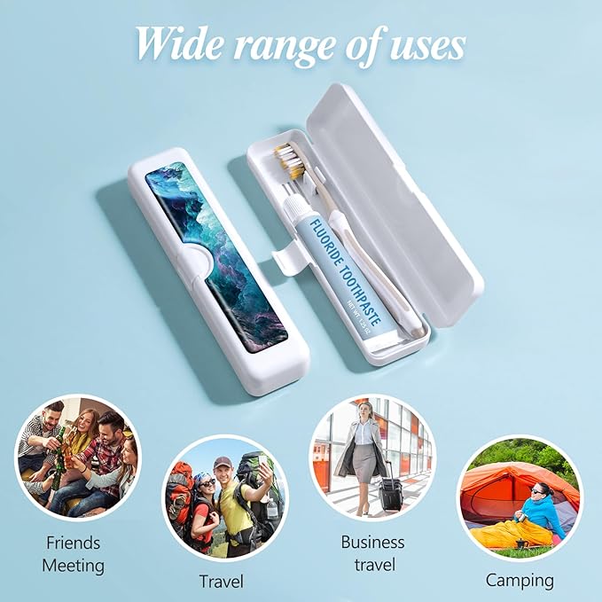 2 Pcs Toothbrush Travel Case - Colorful Pattern, Holder and Covers for Toothbrushes, Includes Tongue Scraper Case