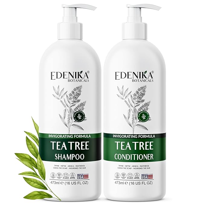 Tea Tree Oil Shampoo and Conditioner Set, Deep Cleansing for Buildup & Oily Scalp, Soothes Itchy Scalp & Refreshes Hair, Sulfate Free, Women & Men, 16 fl oz Each