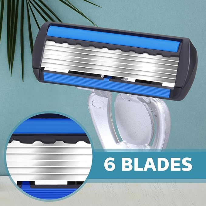 28 Pcs Disposable Men's Razors Set Refillable 6-Blade Sensitive Skin Razor Kit for a Comfortable Shave, 1 Handle and 27 Cartridges