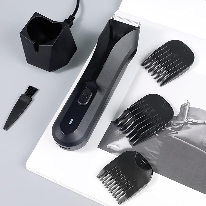 FAMILIFE Body Trimmer for Men, Ball Trimmer Men, Electric Groin & Pubic Hair Trimmers, Replaceable Ceramic Blade Heads, Waterproof Wet/Dry Use, Standing Recharge Dock, 90 Minutes Usage