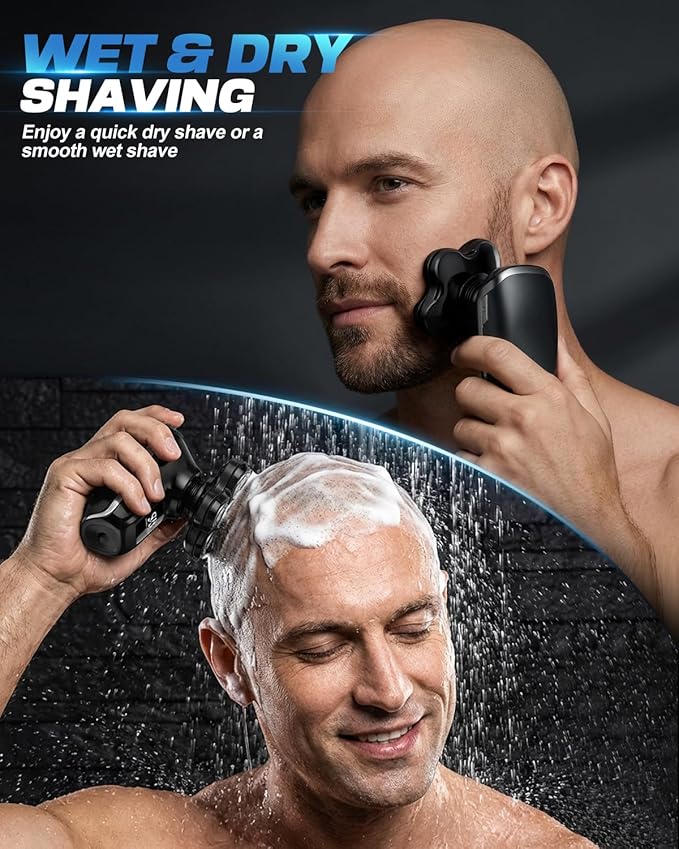Head Shavers for Blad Men, 7D Floating Blades Electric Head Shaver, IPX7 Waterproof Wet Dry Bald Head Shaver, Magnetic Detachable Rechargable Head Shavers, Gifts for Man Male Father Husband