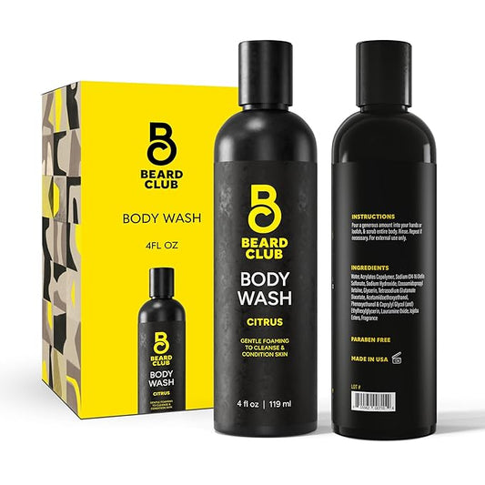 The Beard Club Fresh Water Body Wash: Invigorating All-in-One Shower Gel for Men, Deep Cleansing & Moisturizing Formula, Sulfate-Free, with Natural Essential Oils, 4 fl oz