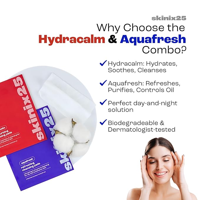 Hydracalm & Aquafresh Facial Cleansing Pads – 40 Individually Wrapped Cotton Wipes | On-the-Go Face Wipes for Travel, Gym & Daily Skincare | Hydrating + Oil-Control Cleansing Pads for All Skin Types