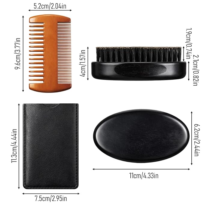 Boar Bristle Beard Brush for Men, Beard Comb Dual-Sided Wood Comb Mustache Shaving Brush Beards Grooming Tools with Travel Pouch