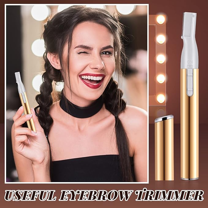 Landhoow 3 Pcs Electric Eyebrow Trimmer Women Facial Hair Remover Mini Precision Shaver with Adjustable Comb and Brush Women Gift Battery Operated for Face Neck Fuzz Lips Leg(Gold, Purple, Black)