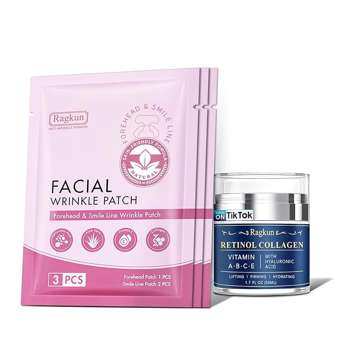 Retinol Cream for Face, Collagen Neck Creams for Tightening and Firming, Anti Aging Day & Night Facial Moisturizer for Women & Men, Instant Face Lift Wrinkle Cream 1.7 fl. oz with Forehead Patches