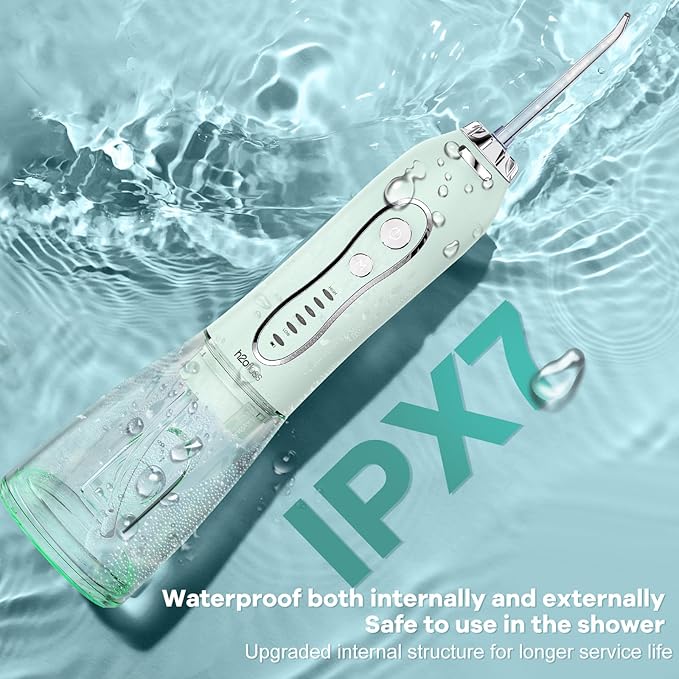 H2ofloss Water Dental Flosser Teeth Pick: Portable Cordless Oral Irrigator with 5 Modes, 300ML Rechargeable Travel Irrigation Cleaner IPX7 Waterproof Electric Flossing Machine for Teeth Cleaning Green