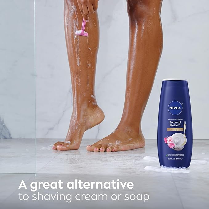 NIVEA Nourishing Botanical Blossom Body Wash with Nourishing Serum, Moisturizing Body Wash for Women, Enriched with Provitamin B5 and Vitamin E, 20 Fl Oz Bottle