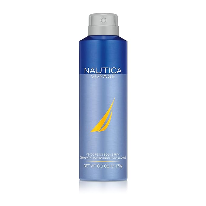 Nautica Voyage Deodorizing Body Spray for Men - Fresh, Fruity Scent - Woody & Blue - Iconic, Vegan Formula, Refreshing Bergamot