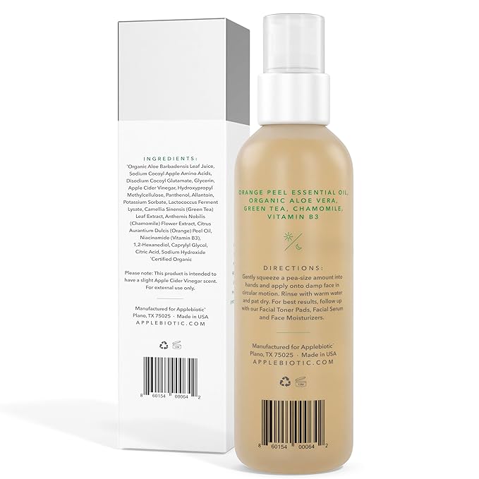 Apple Cider Vinegar Natural Face Wash 2 PK: Exfoliating Gel Foaming Facial Cleanser For Men, Women, Teens and All Skin Types. Cleanses Oily Skin, Calms Acne Breakouts and Removes Makeup, 6oz