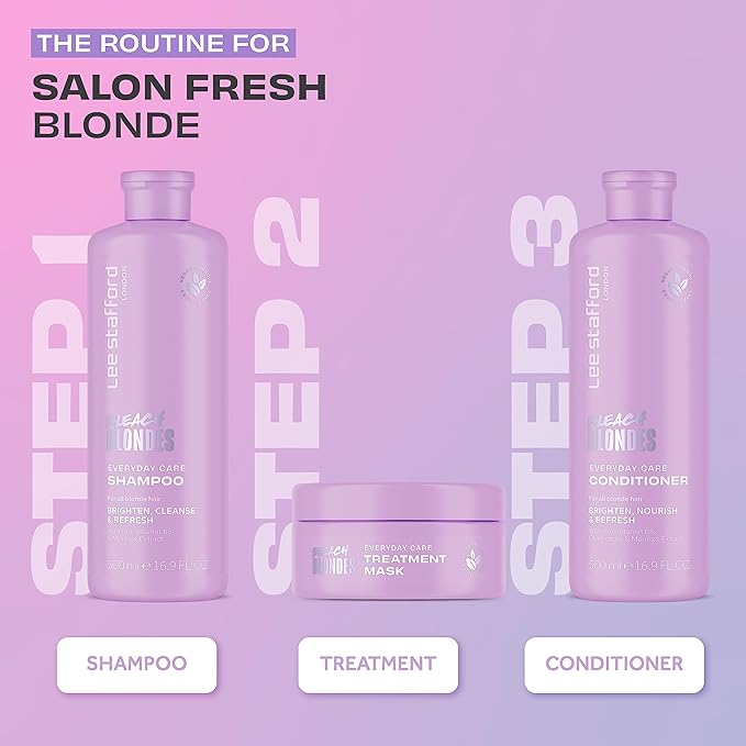 Lee Stafford Daily Blonde Shampoo | Bleach Blondes Everyday Care Cleanser - Best to Neutralizes Yellow Tones, Brightens & Refreshes for a Lighter Blonde, Hydrate Dry, Damaged Hair, 16.7 Fl Oz