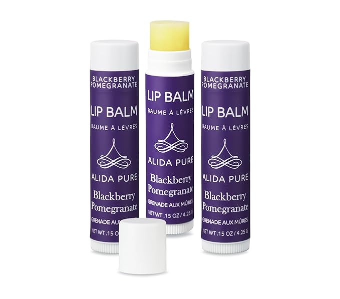 Blackberry Pomegranate Lip Balm Collection, Vegan Set, Beeswax Free, with Organic Jojoba and Avocado Oil, Vitamin E, Natural Moisturizer for Dry, Chapped Lips, 3 Tube Set
