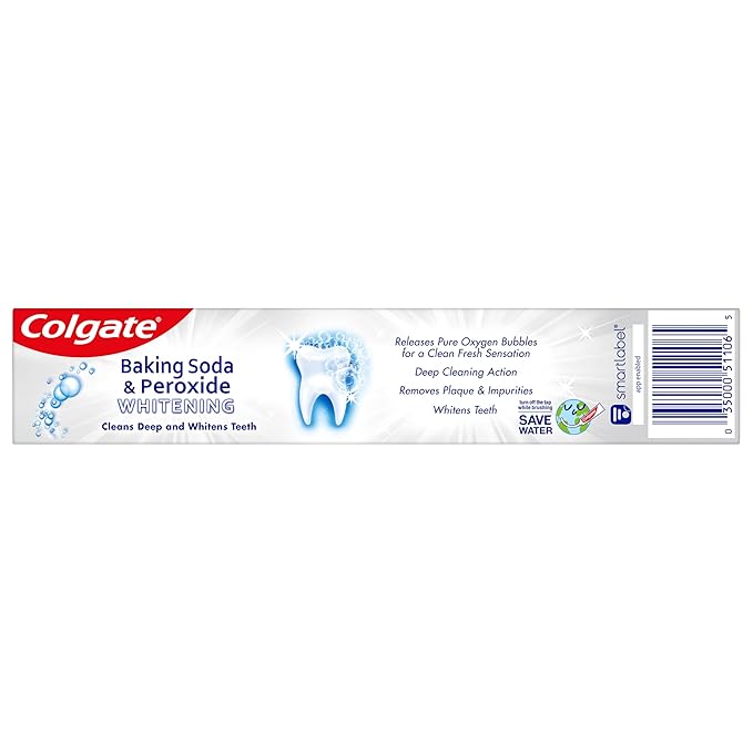 Colgate Baking Soda and Peroxide Toothpaste, Whitening Baking Soda Toothpaste, Brisk Mint Flavor, Whitens Teeth, Fights Cavities and Removes Surface Stains for Whiter Teeth, 2.5 Oz Tube, 6 Pack