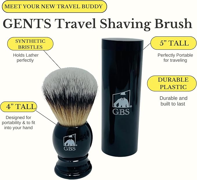 G.B.S Synthetic Shaving Brush with Travel Tube - Professional Wet Shaving Kit, Vegan Bristles, Men’s Grooming Essentials