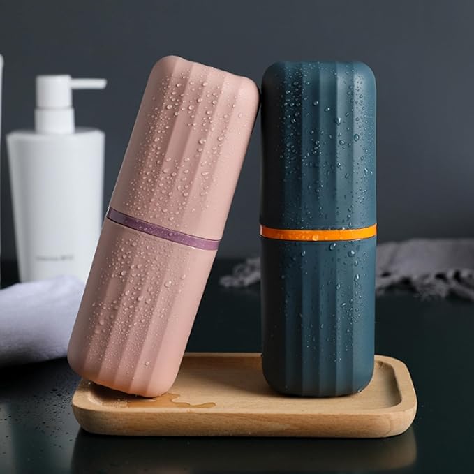 Toothbrush Travel Case, 2-in-1 Dustproof Travel Toothbrush Holder with Mouthwash Cup, Travel Essential Toothpaste and Toothbrush Container for Traveling Camping Business Trip School Bathroom
