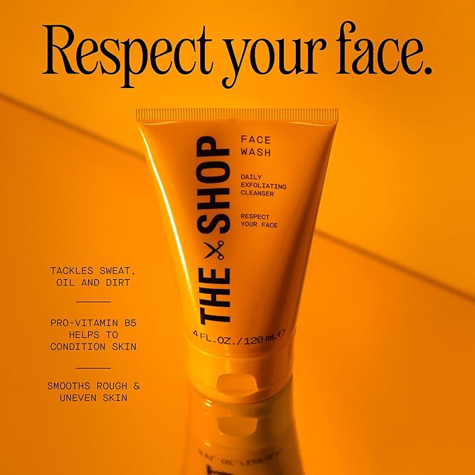 The Shop by LeBron James Men's Daily Exfoliating Face Wash, Gentle Cleanser for All Skin Types, Unclogs Pores, Removes Dirt & Oil, Smoothes Rough & Uneven Texture, Eucalyptus Scent, 4 Fl Oz