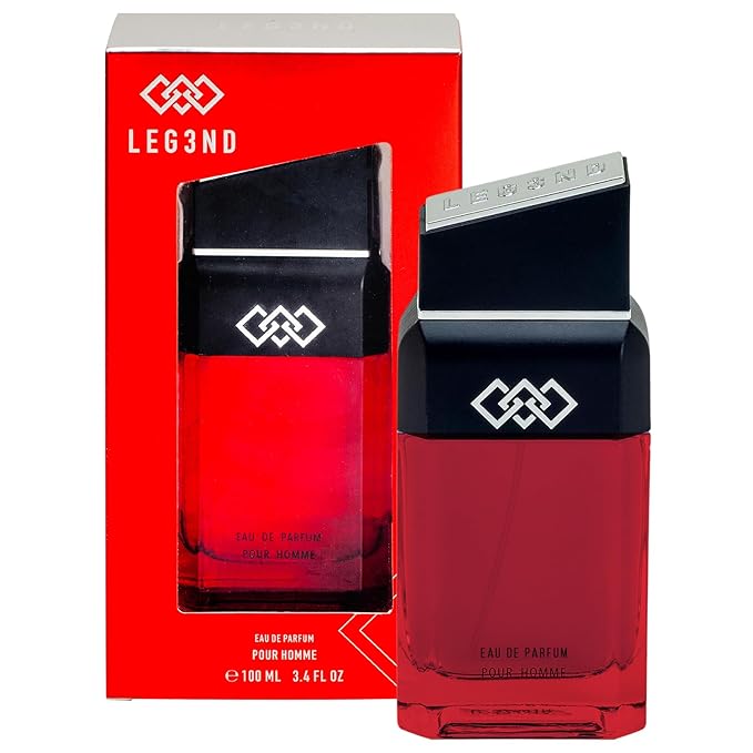LEG3ND Men's Cologne Eau de Parfum Spray - 3.4oz/100ml Long-Lasting Scent with Elegant & Sleek Glass Bottle - Fragrance for Men with Luxurious Patchouli & Woody Notes (Red Edition)
