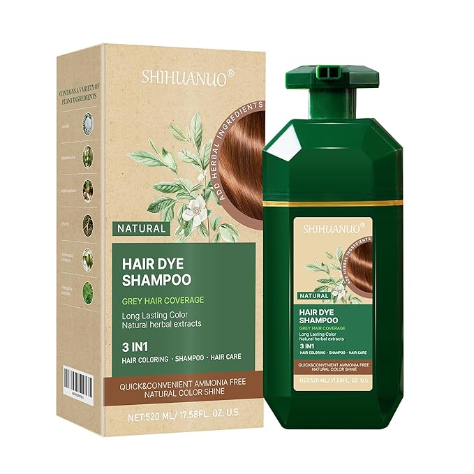 Hair Dye Shampoo 3 in 1 for Gray Hair Coverage, Herbal Ingredients Natural Shampoo Hair Dye for Women & Men/Ammonia-Free 520ml(Dark Brown)