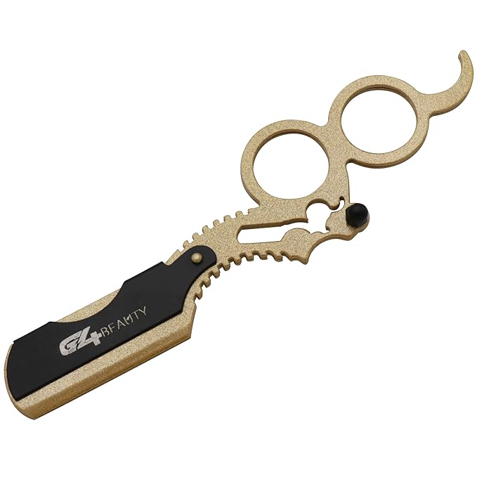 G4 Vision Universal Replaceable Half Blade Straight Razor with 100 Blades, Professional Double Ring Barber Single Edge Shave Razor (Gold Black)