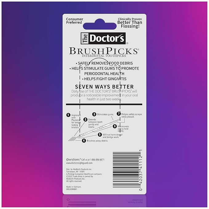 The Doctor's BrushPicks, Interdental Brushes and Dental Pick 2-in-1, Plaque Remover for Teeth, 120 Toothpicks, 4 Pack