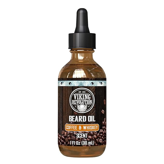 Viking Revolution Coffee Whiskey Beard Oil for Men -Natural Mens Beard Oil with Argan Oil and Jojoba Oil -Beard Softener,Strengthens and Moisturizes- Beard Conditioner for Men(Coffee Whiskey, 1 Pack)