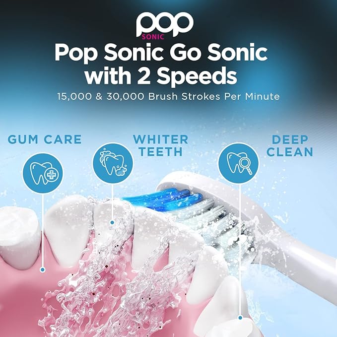 Pop Sonic Electric Toothbrush (Hawaiian Blue) - Travel Toothbrushes w/AAA Battery | Kids Electric Toothbrushes with 2 Speed & 15,000-30,000 Strokes/Minute, Dupont Nylon Bristles