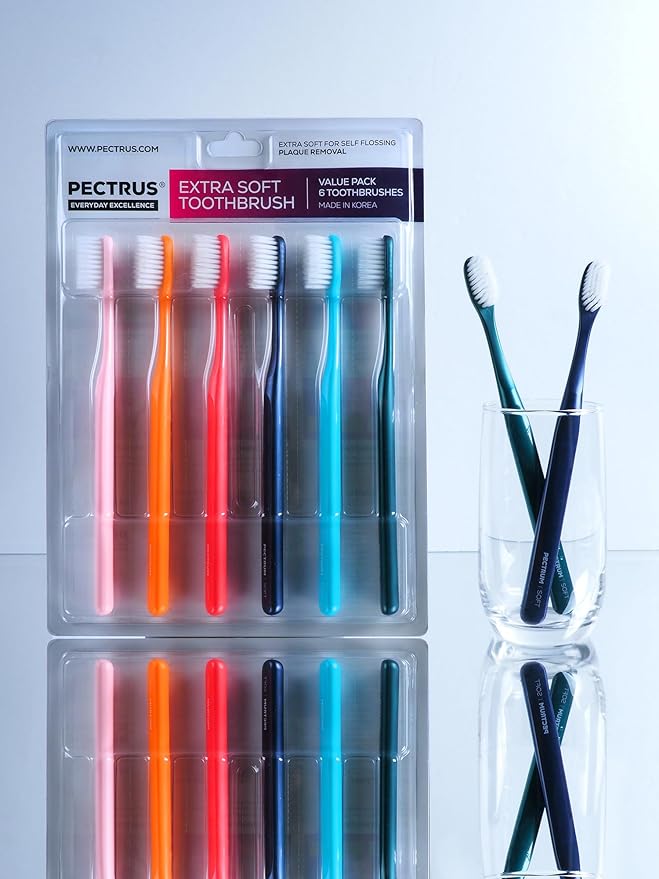 Extra Soft Manual Toothbrush Pack, 6 Count, Deep Cleaning Flossing Toothbrushes for Sensitive Teeth & Receding Gums, Tapered Bristles for Adults & Elders, Help Plaque Removal, Assorted Colors