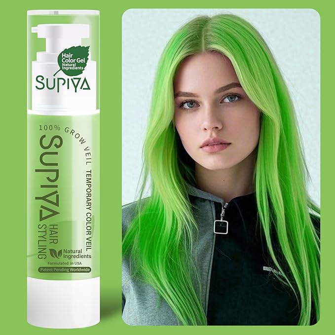 Temporary Hair Styling Color Serum, Green Blue Purple Red Hair Dye Color Gel Washable Natural Instant Hair Color Wax for DIY Hairstyle for Kids Men Women(Green#21)