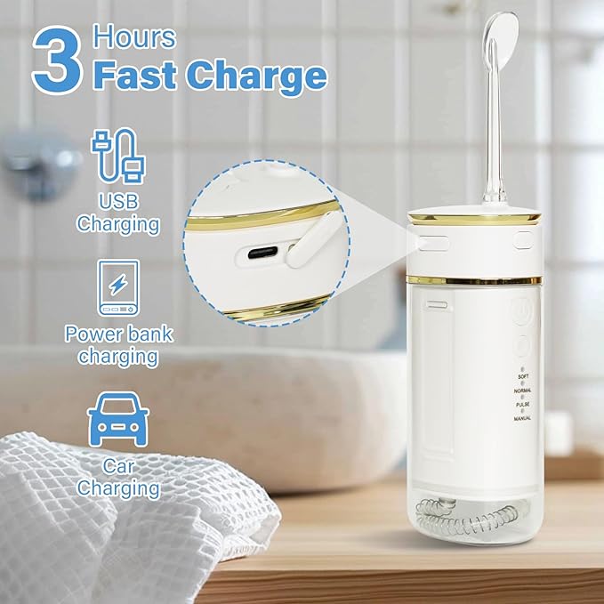 Water Flosser Mini Cordless Portable Rechargeable Oral Irrigator, Telescopic Water Tank with IPX7 Waterproof 3 Models, Suitable for Family Use and Travel