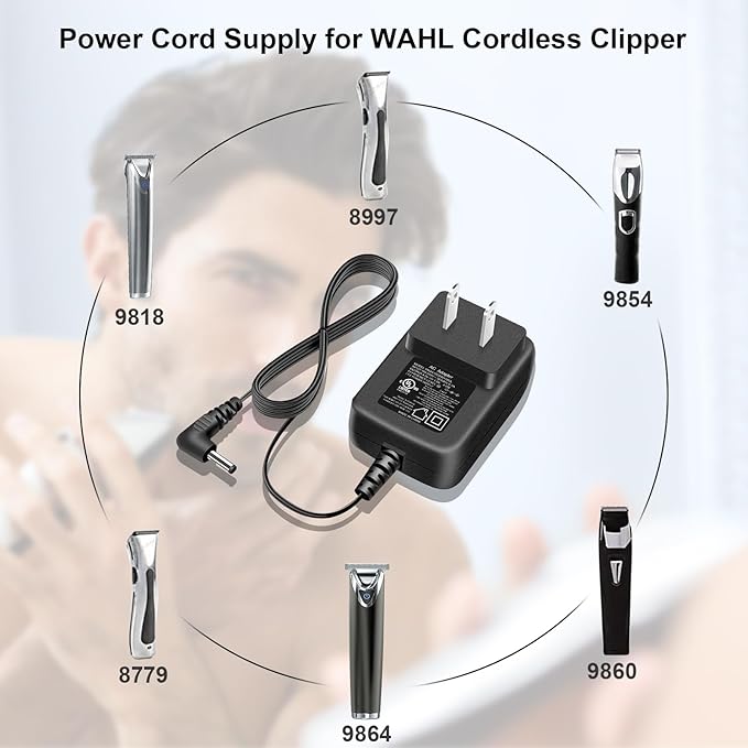 4V AC Adapter Power Cord for WAHL Trimmer 9880L 9865 9854L 9860 9876 Groomer Clipper Charger Power Supply with UL Listed 9880-100 Power Adapter for WAHL Cordless Shaver Razor Compatible 4.2V